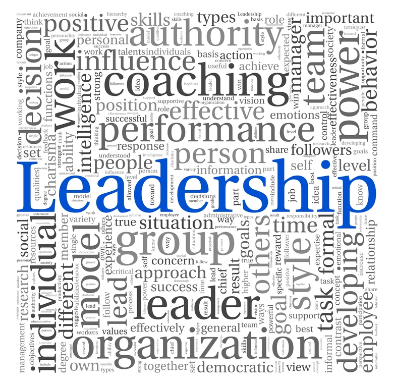 Leadership in word tag cloud on white